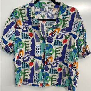 Artonomo creatives 100% linen shirt, garden design, size medium, no flaws